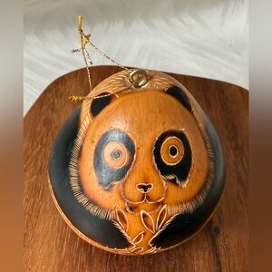 Lucuma Folk Gourd Art Panda Christmas Ornament Made Peru Handcrafted